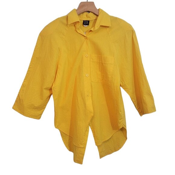 Lady Clik Shirt Bright Yellow Vintage‎ 80s Womens Small Tails Button Up NWT NOS - Picture 1 of 9